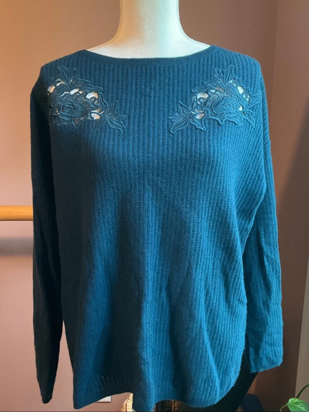 Garnet Hill dark teal cashmere sweater M